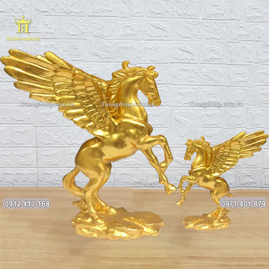 Tượng Ngựa Thần Có Cánh Pegasus Dát Vàng 9999 Cao 52Cm